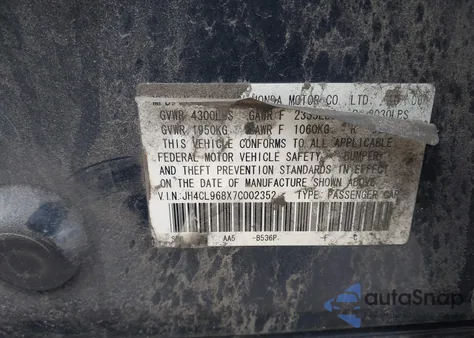 2007 Acura Tsx z USA, uszkodzony, nr VIN JH4CL968X7C002352